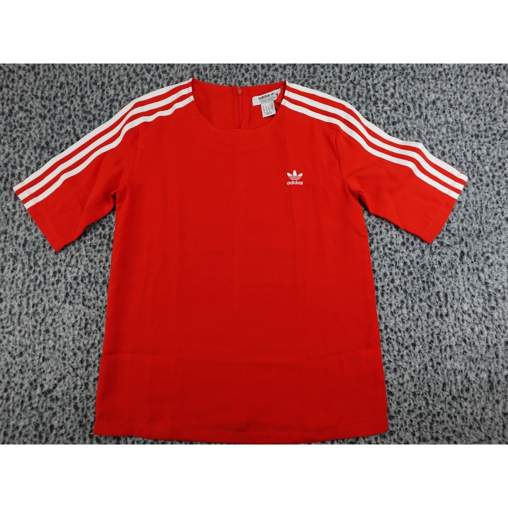Adidas Blouse Womens Small Red Excellent 3-Stripes Trefoil Zip Back‎ DW3888